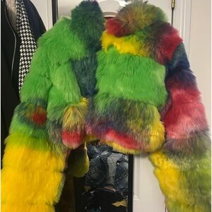 New Akira Brand Faux Fur Multicolor Jacket Size L